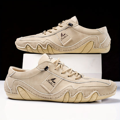 New Retro Style Stitching Casual Sneakers, Breathable Wear-resistant Non Slip Lace Up Shoes For Men's Outdoor Activities