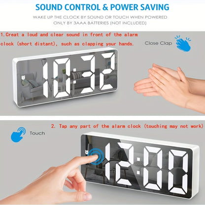 1 sveglia digitale a LED, display HD a specchio con funzione snooze, luminosità regolabile su 3 livelli, con temperatura, 12/24 ore, sveglia elettronica a batteria e USB per camera da letto, arredamento per la casa