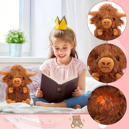 Highland Cow Musical Plushie: Glowing LED Nightlight, Sings Lullabies, Suitable for 3-6 Year Olds