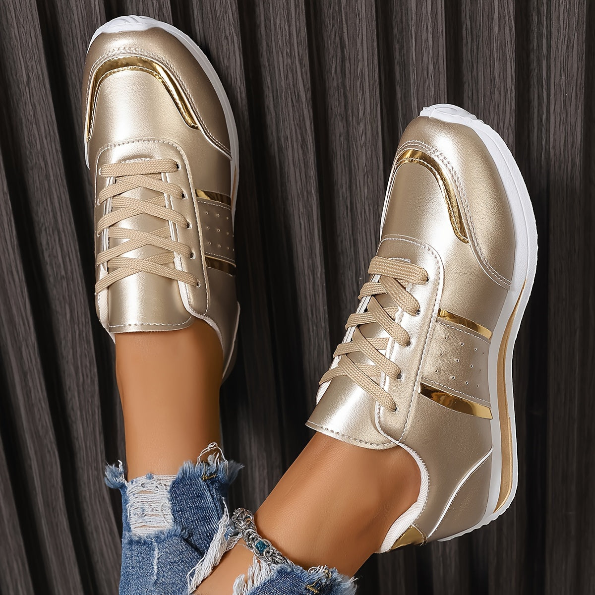 Sneakers casual da donna Golden - Leggere, suola morbida, allacciate, design basso alla moda, versatili per tutte le stagioni