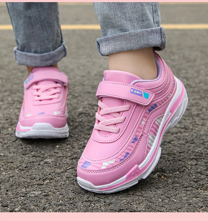 Girl's Solid Sneakers With Hook & Loop Fastener, Comfy Non Slip Casual Soft Sole Shoes For Kids Outdoor Activities