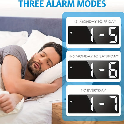 1 sveglia digitale a LED, display HD a specchio con funzione snooze, luminosità regolabile su 3 livelli, con temperatura, 12/24 ore, sveglia elettronica a batteria e USB per camera da letto, arredamento per la casa