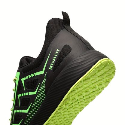 Scarpe antinfortunistiche da lavoro antiscivolo antiforatura con punta in acciaio da uomo, scarpe da ginnastica traspiranti in maglia intrecciata per edilizia industriale