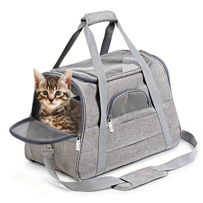 Trasportino portatile per gatti con materassino in peluche - Borsa da viaggio traspirante di grande capacità per le gite con animali domestici, chiusura con cerniera, rete ventilata e fodera morbida, cinghie di sicurezza per auto e uso esterno