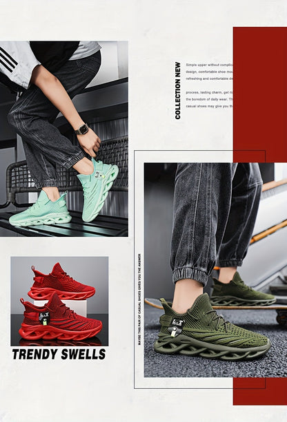 Scarpe da corsa traspiranti in maglia da uomo con assorbimento degli urti, comode sneakers con lacci e suola morbida per jogging all'aperto, primavera ed estate