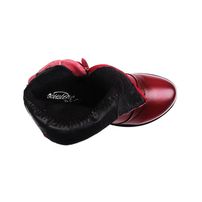 Stivali da donna scarpe donna scarpa a tacco basso in vera pelle Vintage fatta a mano punta tonda scarpe di alta qualità scarpe moda invernale donna