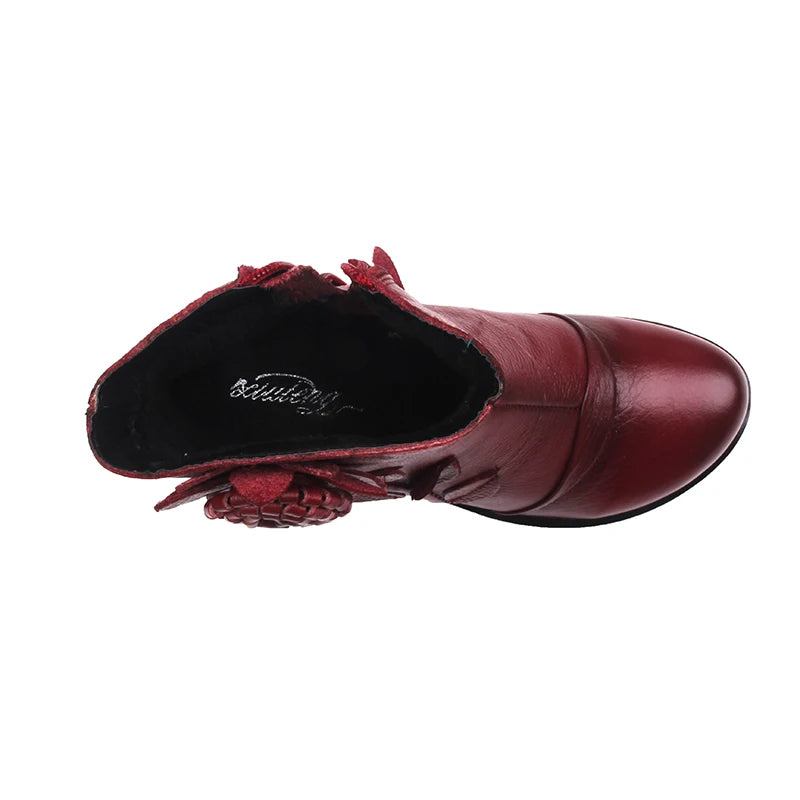 Stivali da donna scarpe donna scarpa a tacco basso in vera pelle Vintage fatta a mano punta tonda scarpe di alta qualità scarpe moda invernale donna