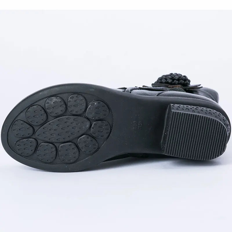 Stivali da donna scarpe donna scarpa a tacco basso in vera pelle Vintage fatta a mano punta tonda scarpe di alta qualità scarpe moda invernale donna