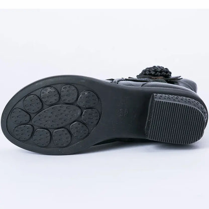 Stivali da donna scarpe donna scarpa a tacco basso in vera pelle Vintage fatta a mano punta tonda scarpe di alta qualità scarpe moda invernale donna