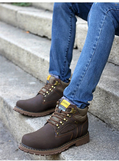 Stivali da uomo in vera pelle scarpe da lavoro Casual marrone marchio di lusso autunno inverno stivaletti maschili di moda fatti a mano Bot