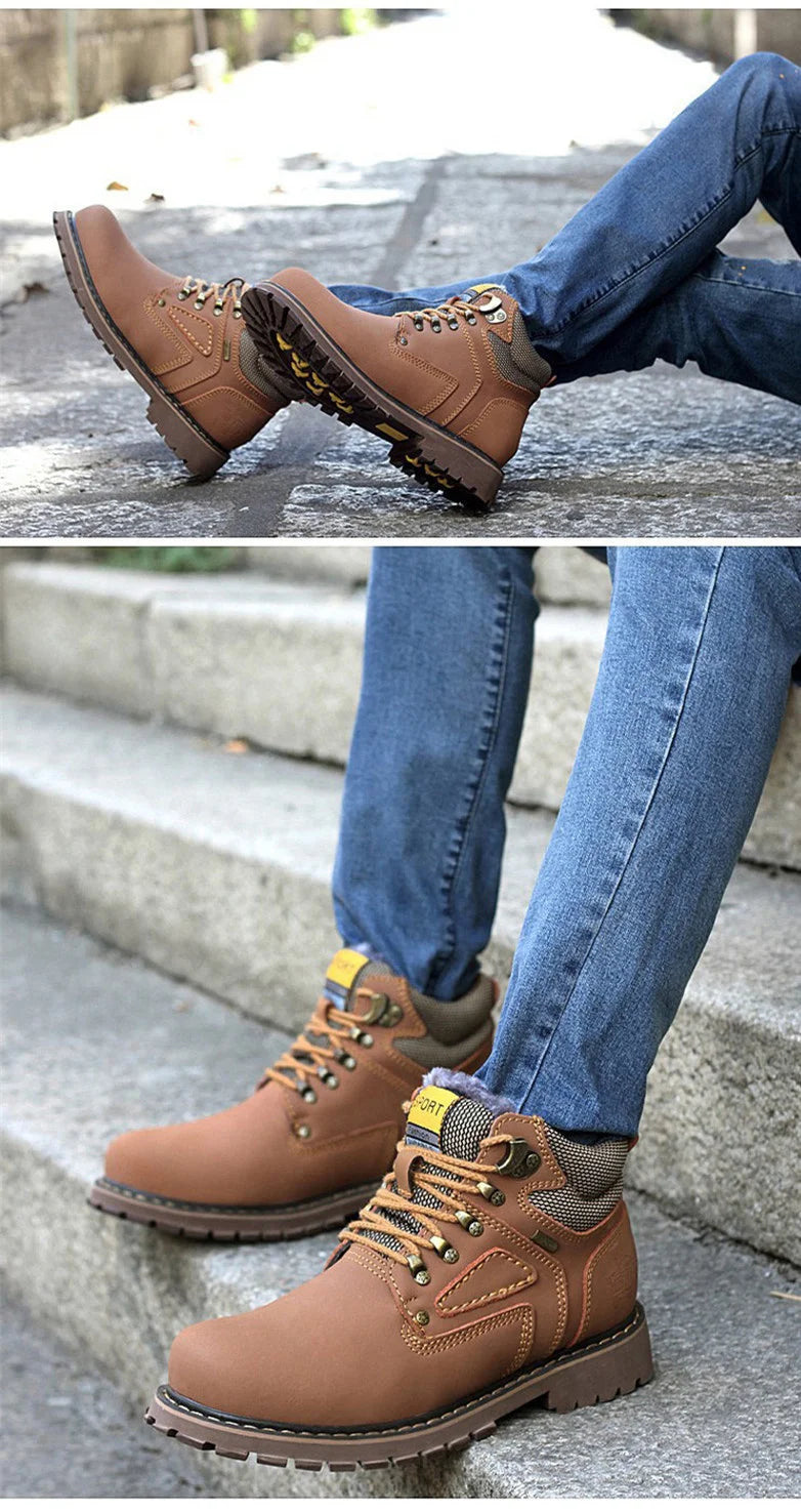 Stivali da uomo in vera pelle scarpe da lavoro Casual marrone marchio di lusso autunno inverno stivaletti maschili di moda fatti a mano Bot