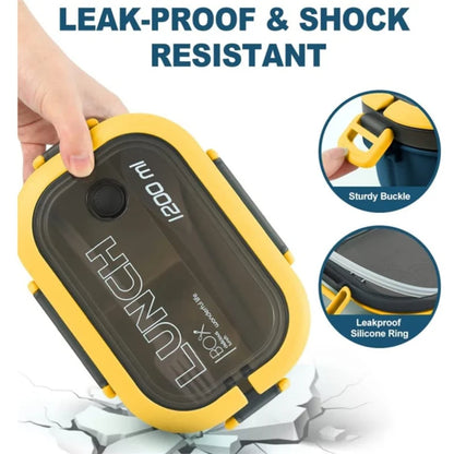 Bento Lunch Box a 2 strati da 1200 ml con cucchiaio e forchetta, contenitori per alimenti per microonde ad alta capacità per bambini, portatili, a prova di perdite, per ufficio e campeggio