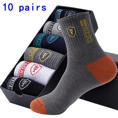 5 Pairs of Autumn and Winter MEN'S Sports Socks for Summer Leisure, Sweat Wicking, Lightweight and Breathable Basketball Socks