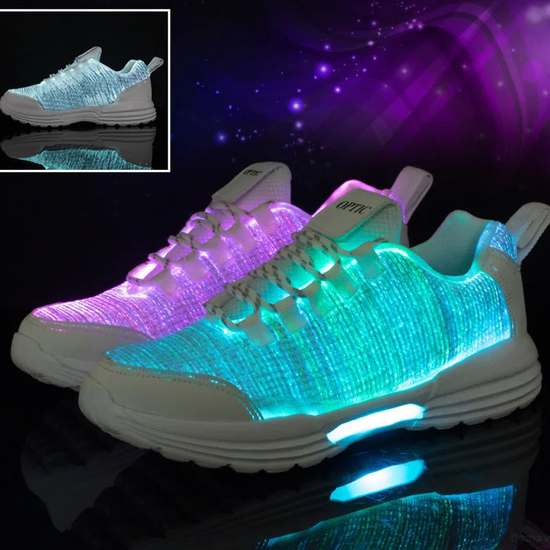 Scarpe da uomo moda LED sneakers illuminate ricarica USB fibra ottica tessuto suola elastica scarpe casual lampeggianti luminose luminose