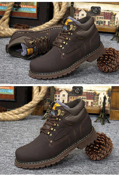 Stivali da uomo in vera pelle scarpe da lavoro Casual marrone marchio di lusso autunno inverno stivaletti maschili di moda fatti a mano Bot