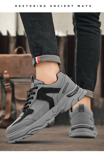 Fipatbu Scarpe casual primaverili da uomo Scarpe da ginnastica di lusso in pelle resistenti all'usura Chelsea Tattico Denim Combattimento Comode scarpe antinfortunistiche da lavoro