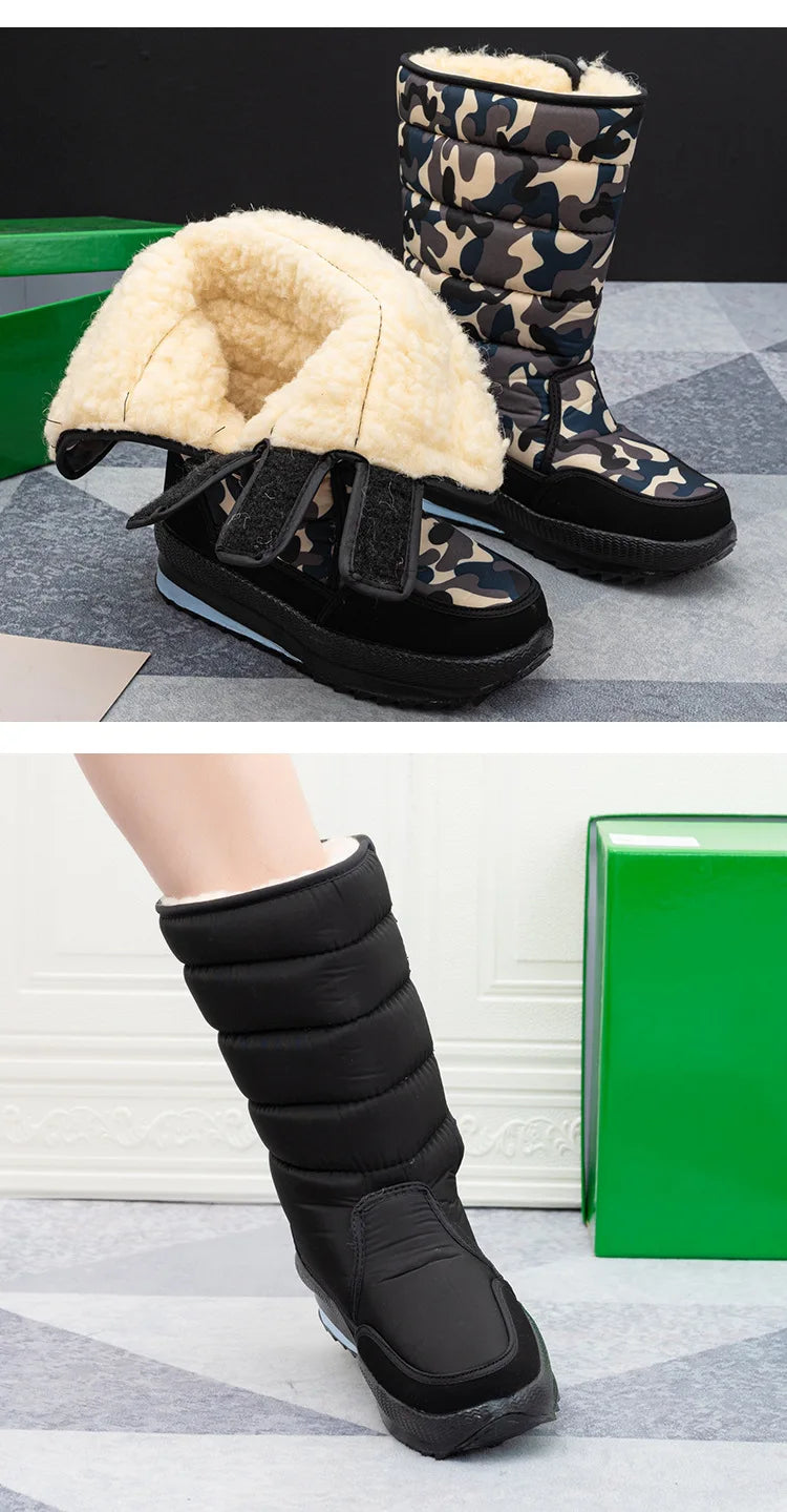 Stivali da uomo a metà polpaccio Stivali da neve da uomo impermeabili per esterni -40 °   Mantieni caldi stivali per coppie scarpe da donna con plateau antiscivolo taglia grande 36-47