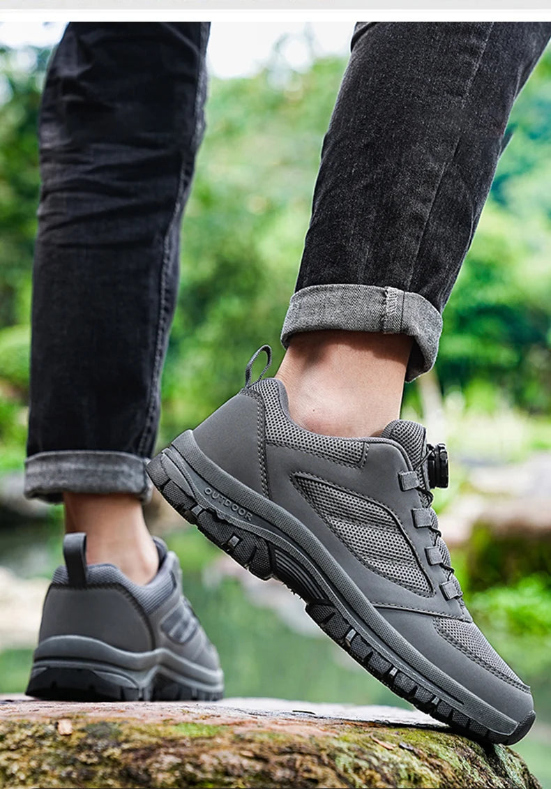 Scarpe da ginnastica da uomo Stivali da trekking eleganti con fibbia rotante Tinta unita Scarpe sportive comode antiscivolo Scarpe da uomo taglie forti in pelle