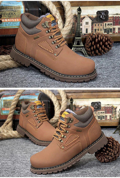 Stivali da uomo in vera pelle scarpe da lavoro Casual marrone marchio di lusso autunno inverno stivaletti maschili di moda fatti a mano Bot