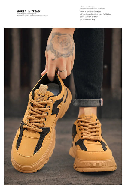 Fipatbu Scarpe casual primaverili da uomo Scarpe da ginnastica di lusso in pelle resistenti all'usura Chelsea Tattico Denim Combattimento Comode scarpe antinfortunistiche da lavoro