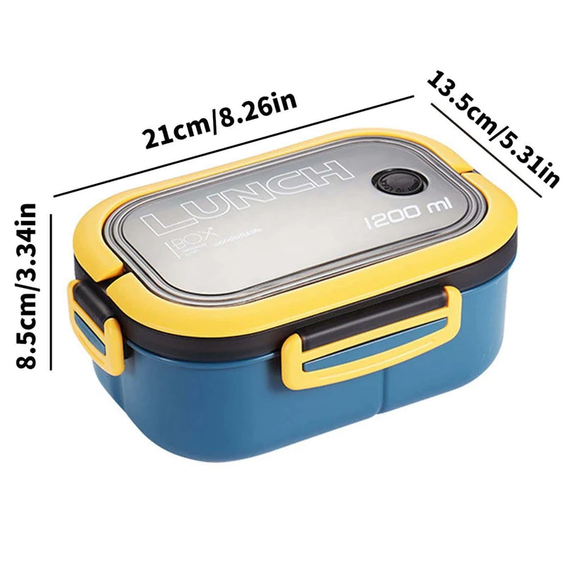 Bento Lunch Box a 2 strati da 1200 ml con cucchiaio e forchetta, contenitori per alimenti per microonde ad alta capacità per bambini, portatili, a prova di perdite, per ufficio e campeggio