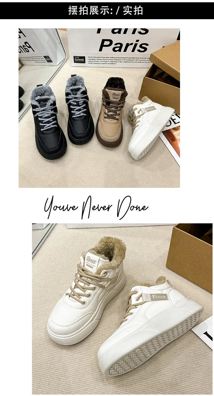 Stivali da neve da donna Scarpe in cotone ispessito in pile Inverno Nuove scarpe calde e versatili con la suola spessa Stivali da neve alla moda resistenti al freddo