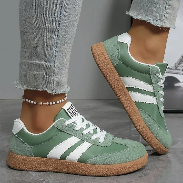 Scarpe da ginnastica comode e leggere da donna Scarpe sportive stringate a righe alla moda Scarpe da ginnastica verdi traspiranti casual da donna Taglie forti