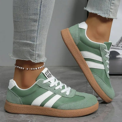 Scarpe da ginnastica comode e leggere da donna Scarpe sportive stringate a righe alla moda Scarpe da ginnastica verdi traspiranti casual da donna Taglie forti