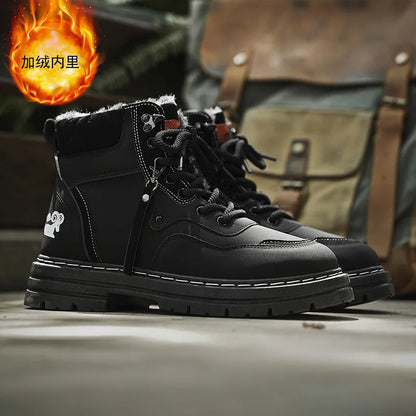Stivali da uomo invernali Scarpe da esterno in cotone caldo peluche Nero Taglia 48 Scarpe da uomo resistenti al freddo con lacci impermeabili antiscivolo