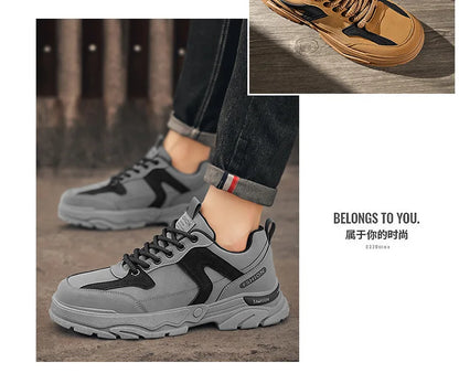 Fipatbu Scarpe casual primaverili da uomo Scarpe da ginnastica di lusso in pelle resistenti all'usura Chelsea Tattico Denim Combattimento Comode scarpe antinfortunistiche da lavoro