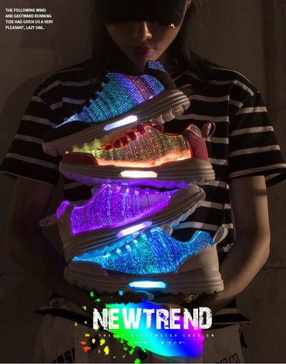 Scarpe da uomo moda LED sneakers illuminate ricarica USB fibra ottica tessuto suola elastica scarpe casual lampeggianti luminose luminose