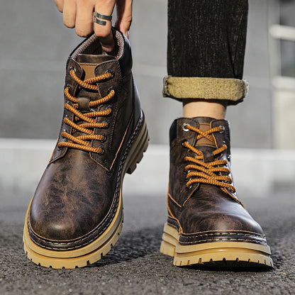 Stivaletti in pelle Scarpe da passeggio alla moda Calzature casual da uomo all'aperto Stivali da neve in peluche invernale Nuove scarpe alte da uomo Trendl