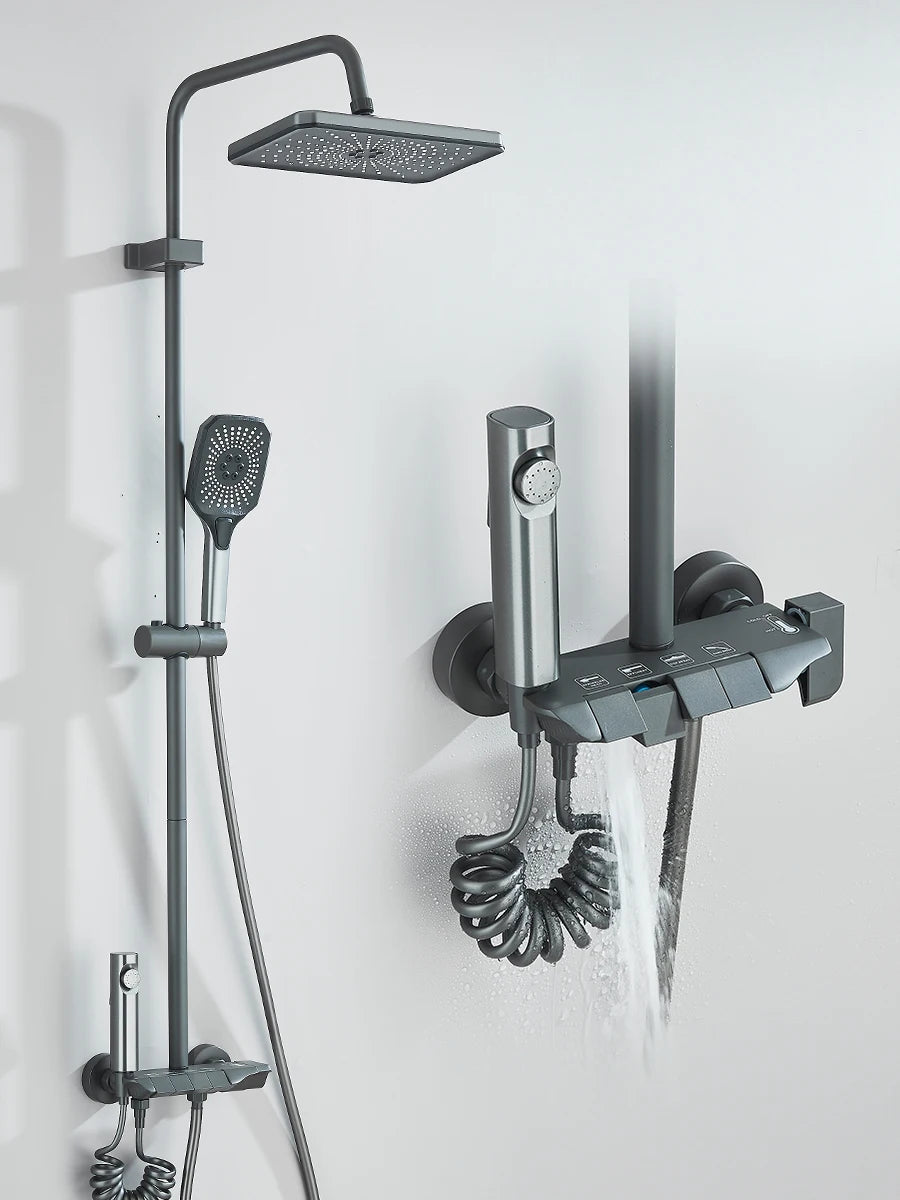 Sistema doccia a 4 vie con soffione a pioggia, bidet, miscelatore per acqua calda e fredda per kit doccia da bagno