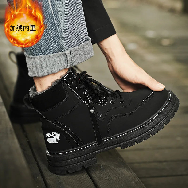Stivali da uomo invernali Scarpe da esterno in cotone caldo peluche Nero Taglia 48 Scarpe da uomo resistenti al freddo con lacci impermeabili antiscivolo