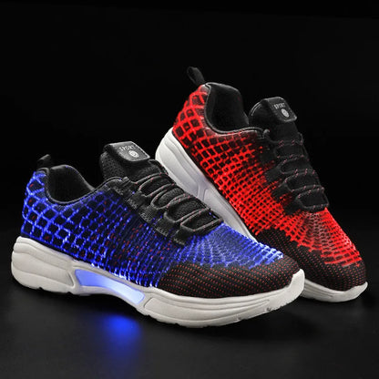 Scarpe da uomo moda LED sneakers illuminate ricarica USB fibra ottica tessuto suola elastica scarpe casual lampeggianti luminose luminose