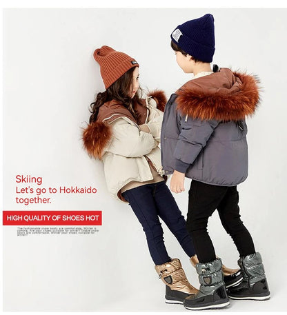 30% vera lana inverno caldo scarpe da bambino stivali da neve per bambini impermeabili -30 gradi tenere al caldo ragazze ragazzi stivali da neve scarpe per bambini