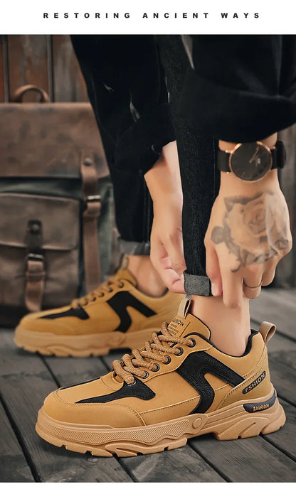 Fipatbu Scarpe casual primaverili da uomo Scarpe da ginnastica di lusso in pelle resistenti all'usura Chelsea Tattico Denim Combattimento Comode scarpe antinfortunistiche da lavoro