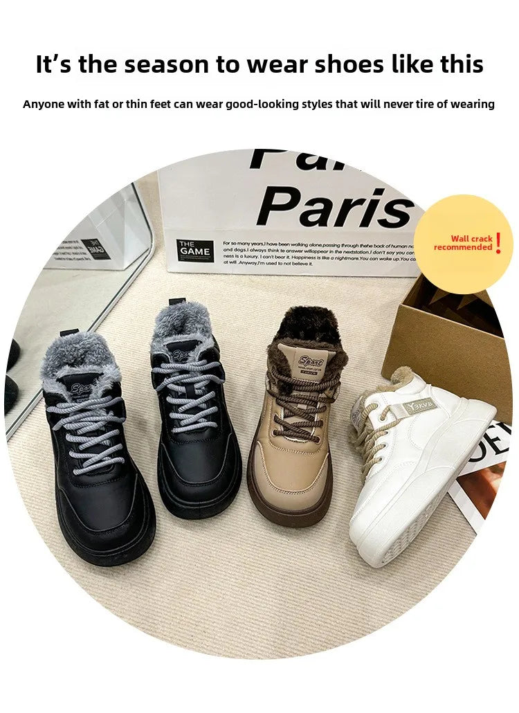 Stivali da neve da donna Scarpe in cotone ispessito in pile Inverno Nuove scarpe calde e versatili con la suola spessa Stivali da neve alla moda resistenti al freddo