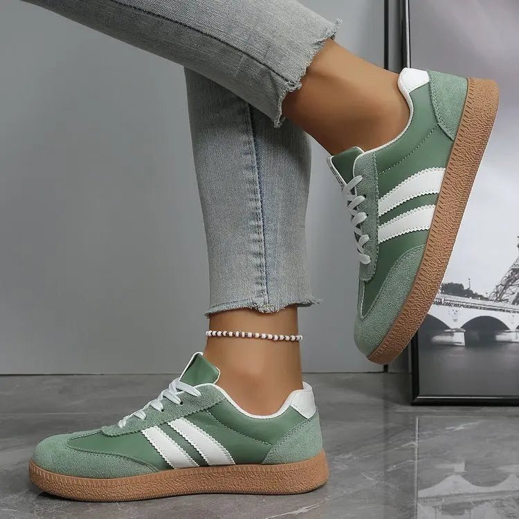 Scarpe da ginnastica comode e leggere da donna Scarpe sportive stringate a righe alla moda Scarpe da ginnastica verdi traspiranti casual da donna Taglie forti
