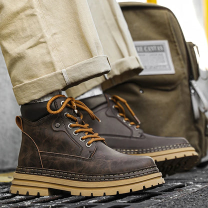 Stivaletti in pelle Scarpe da passeggio alla moda Calzature casual da uomo all'aperto Stivali da neve in peluche invernale Nuove scarpe alte da uomo Trendl