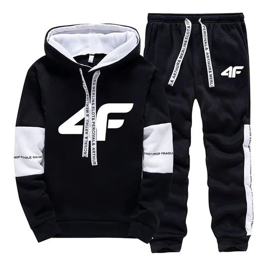 Tuta sportiva da uomo in saldo, con cappuccio, maniche lunghe, casual, pezzo unico, felpe e pantaloni della tuta, comoda da indossare all'aperto per il jogging quotidiano