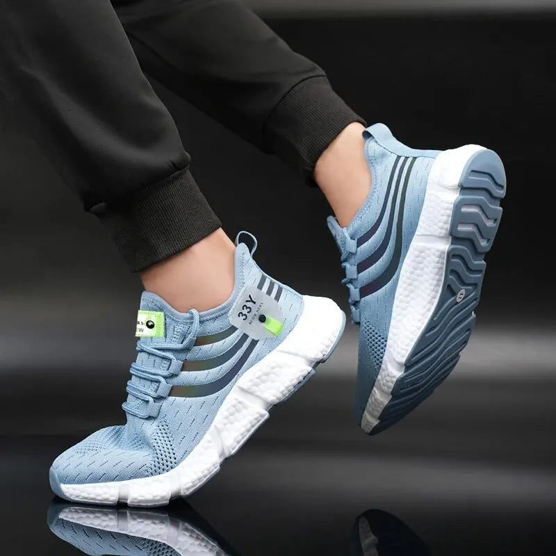 Scarpe sportive casual da uomo Sneakers leggere e traspiranti Scarpe da corsa nere in mesh per esterni Scarpe da passeggio per tennis da jogging atletiche