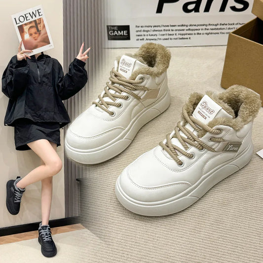 Stivali da neve da donna Scarpe in cotone ispessito in pile Inverno Nuove scarpe calde e versatili con la suola spessa Stivali da neve alla moda resistenti al freddo