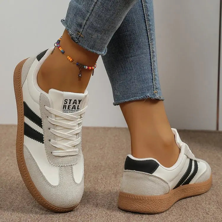 Scarpe da ginnastica comode e leggere da donna Scarpe sportive stringate a righe alla moda Scarpe da ginnastica verdi traspiranti casual da donna Taglie forti