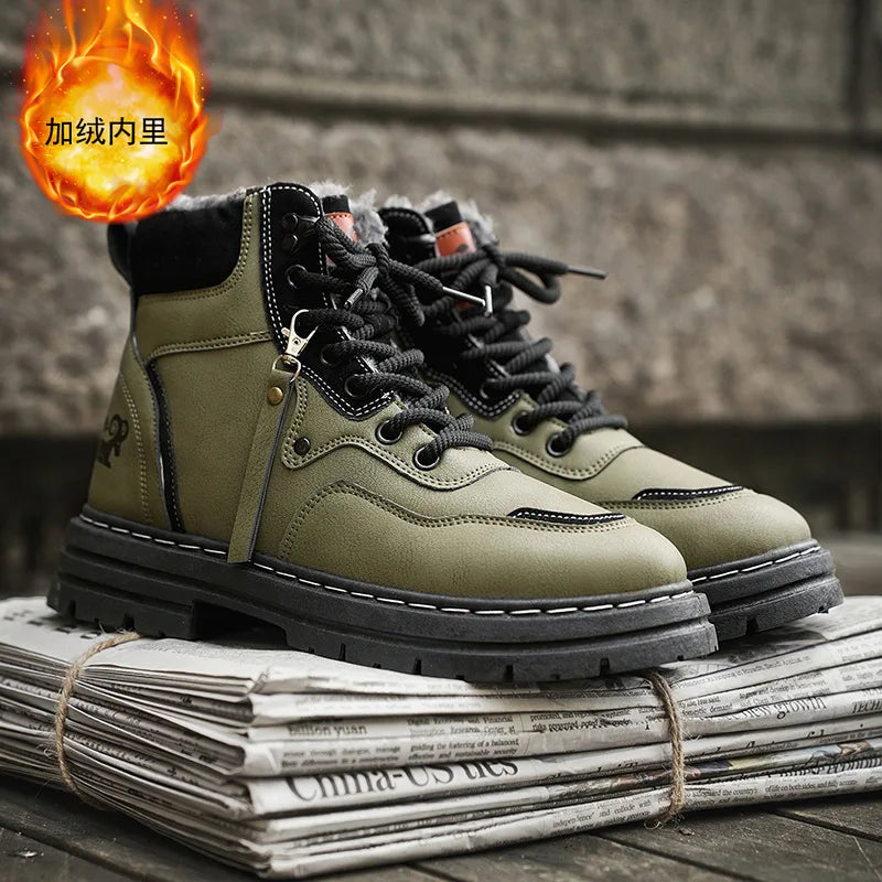 Stivali da uomo invernali Scarpe da esterno in cotone caldo peluche Nero Taglia 48 Scarpe da uomo resistenti al freddo con lacci impermeabili antiscivolo