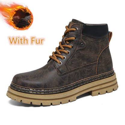 Stivaletti in pelle Scarpe da passeggio alla moda Calzature casual da uomo all'aperto Stivali da neve in peluche invernale Nuove scarpe alte da uomo Trendl