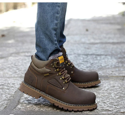 Stivali da uomo in vera pelle scarpe da lavoro Casual marrone marchio di lusso autunno inverno stivaletti maschili di moda fatti a mano Bot