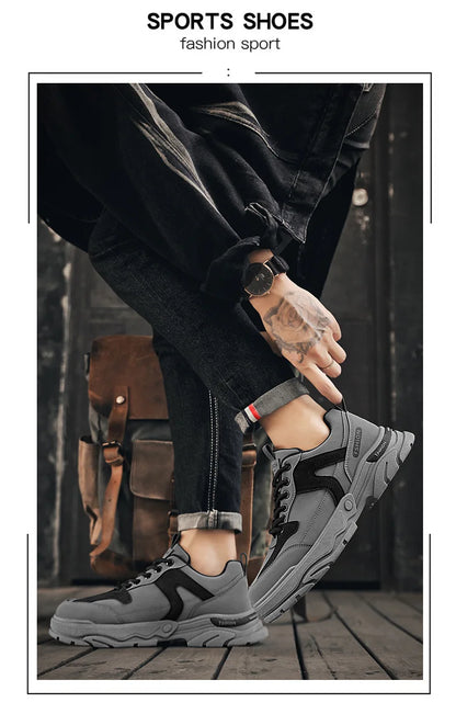 Fipatbu Scarpe casual primaverili da uomo Scarpe da ginnastica di lusso in pelle resistenti all'usura Chelsea Tattico Denim Combattimento Comode scarpe antinfortunistiche da lavoro
