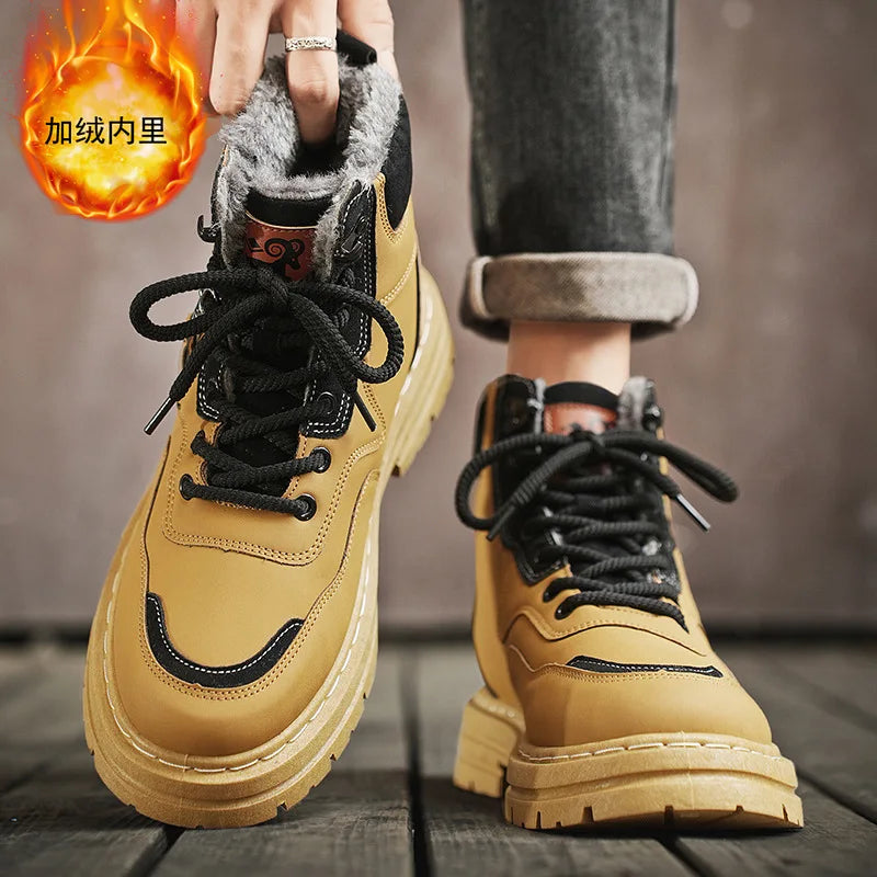 Stivali da uomo invernali Scarpe da esterno in cotone caldo peluche Nero Taglia 48 Scarpe da uomo resistenti al freddo con lacci impermeabili antiscivolo