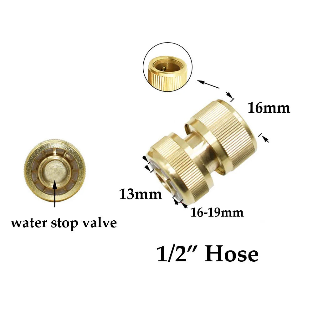 Raccordo rapido per tubo flessibile in ottone da 1/2'', 5/8", 3/4'', 1'', raccordo di arresto dell'acqua, raccordo per rubinetto con filettatura in rame, adattatore per pistola per irrigazione da giardino